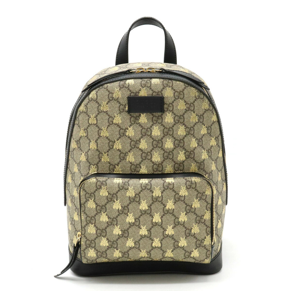 Gucci GG Supreme Bee Backpack Rucksack Daypack Leather Beige Cream